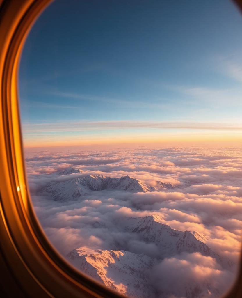 Private jet view above clouds